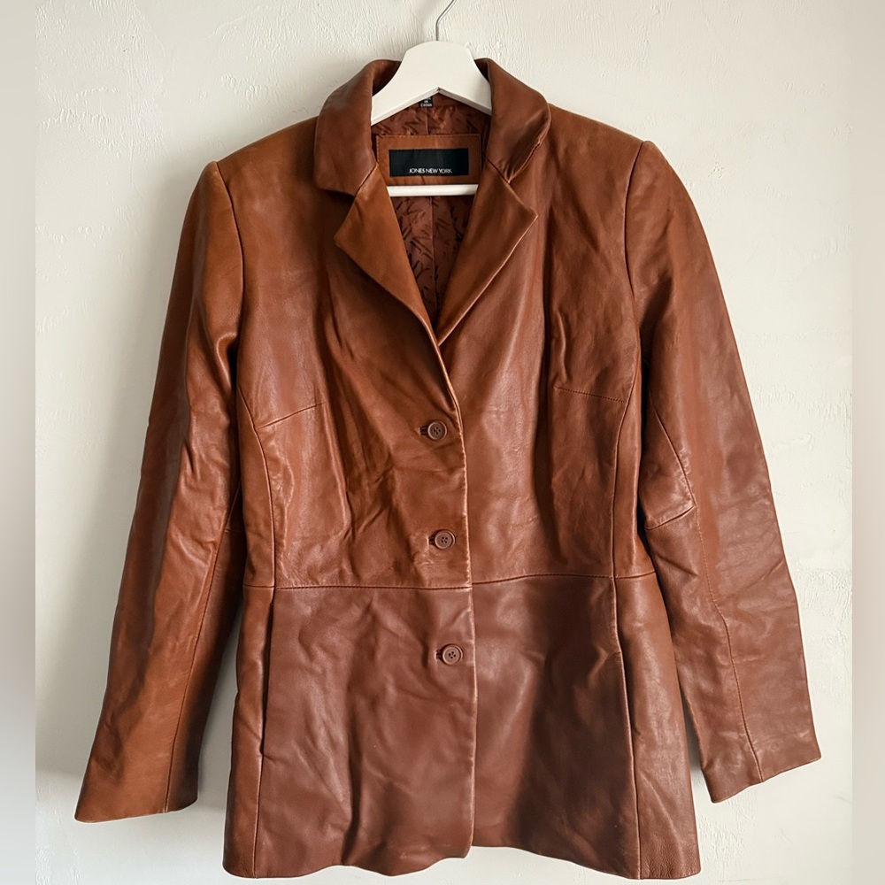 Vintage Cognac Brown Leather Jacket Blazer Small